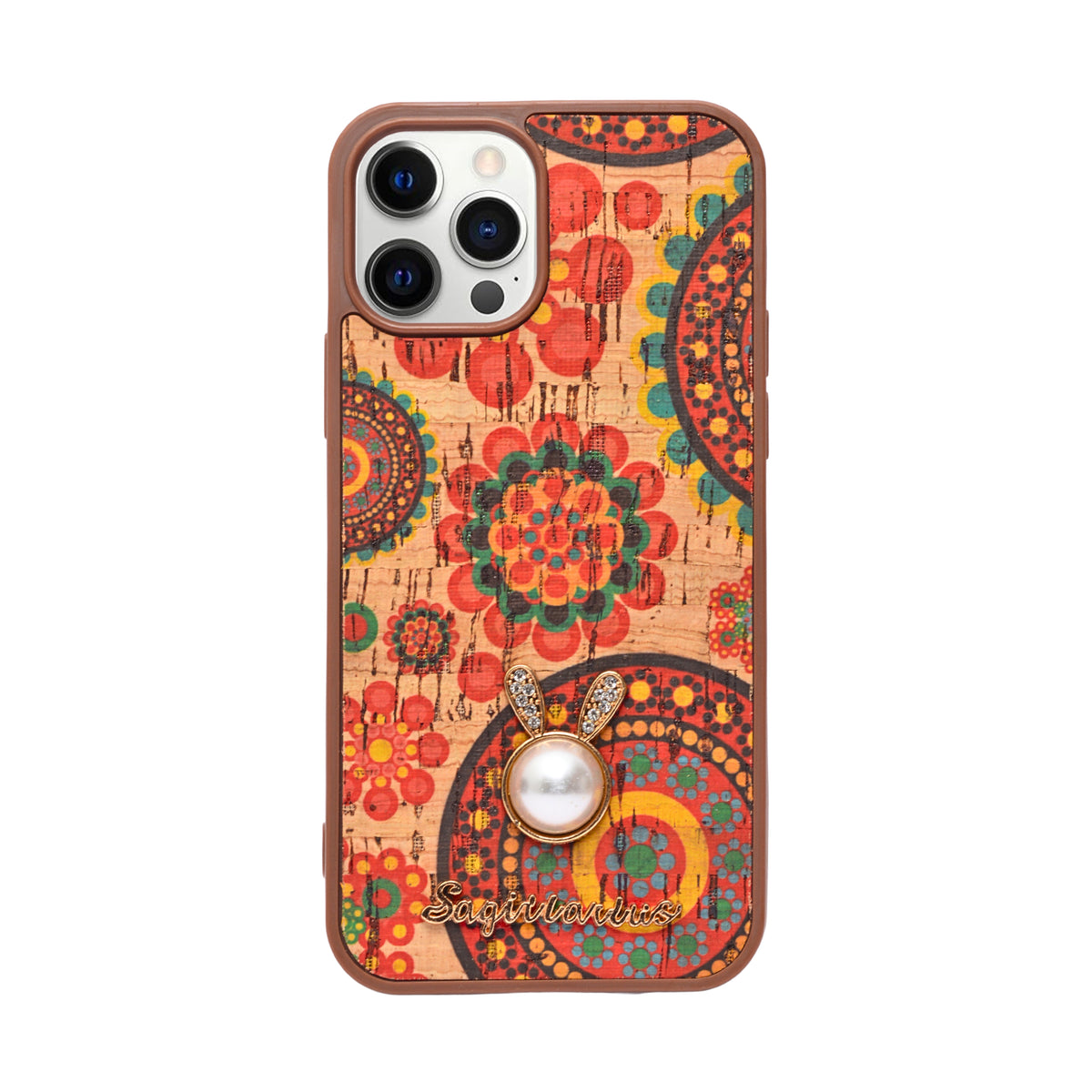 Bohemian Ethnic Print Cork Texture with Pearl Detail Phone Case for iPhone 12 / 12 Pro