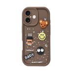 Adorable Coffee Vibe 3D Patch Silicone Phone Case with Cute Bear and Smiley for iPhone 16
