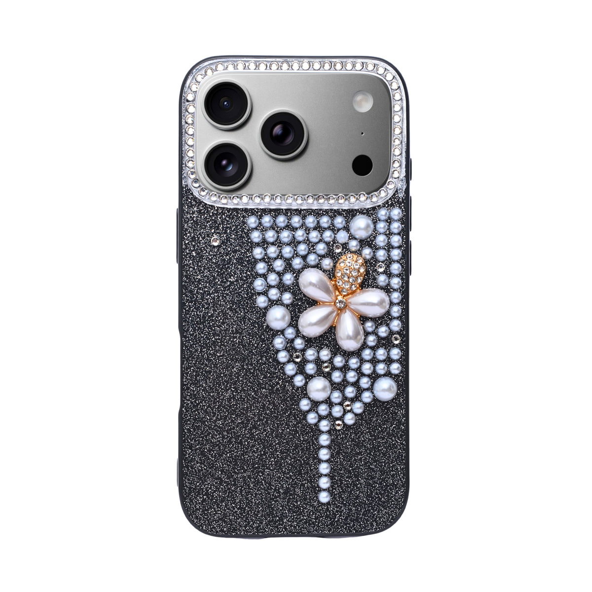 Luxury Glitter Finish with 3D Pearl Flower Design Phone Case for iPhone 17 Pro