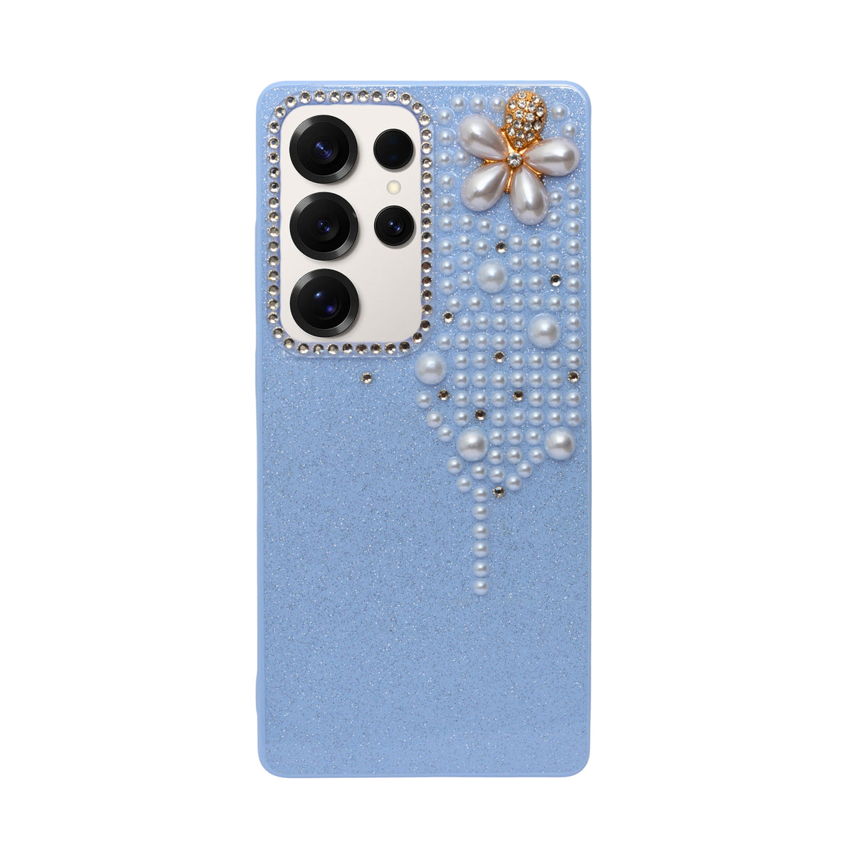 Luxury Glitter Finish with 3D Pearl Flower Design Phone Case for Samsung S23 Ultra
