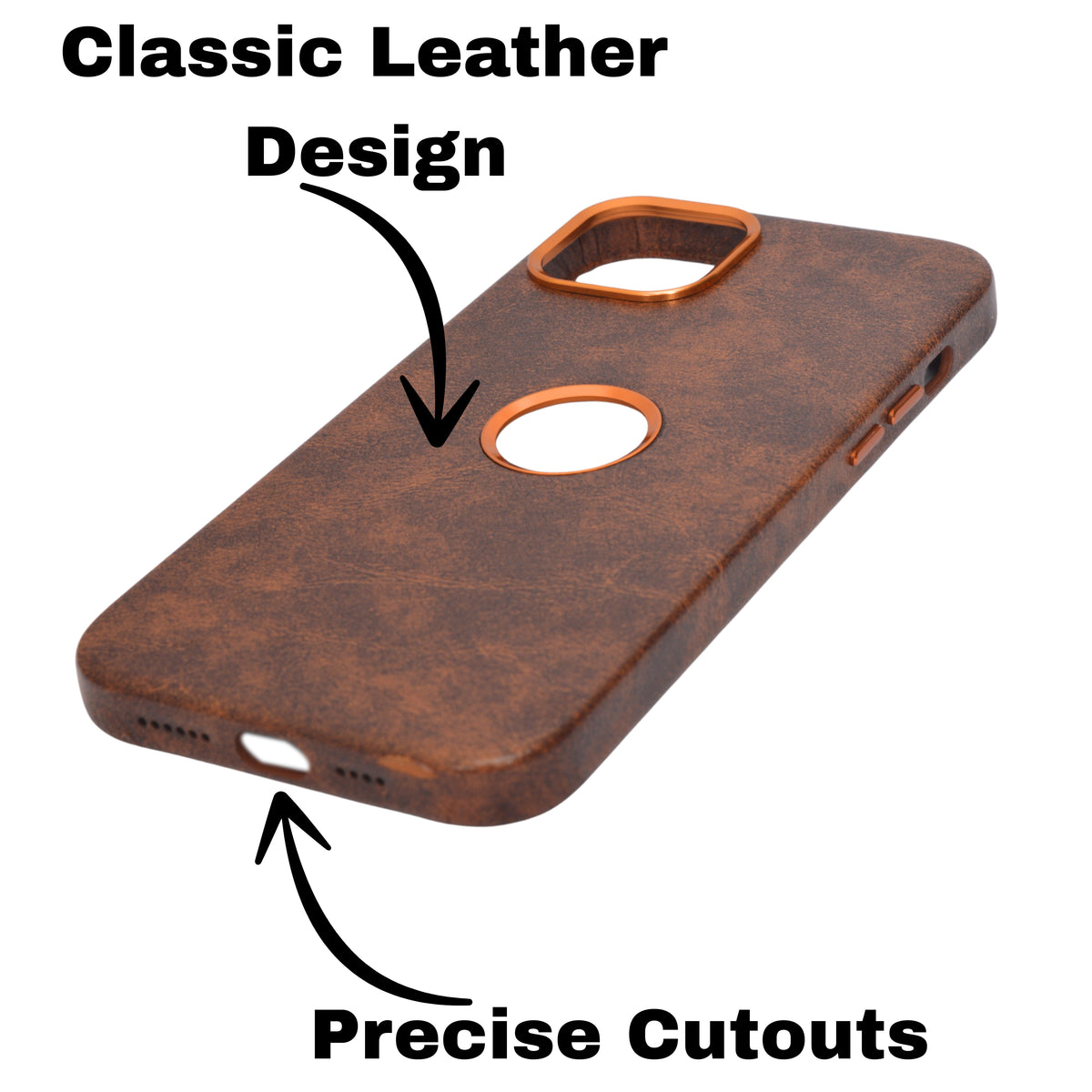 Premium Leather Finish with Metallic Logo Ring Cutout Phone Case for iPhone 14Plus/15Plus