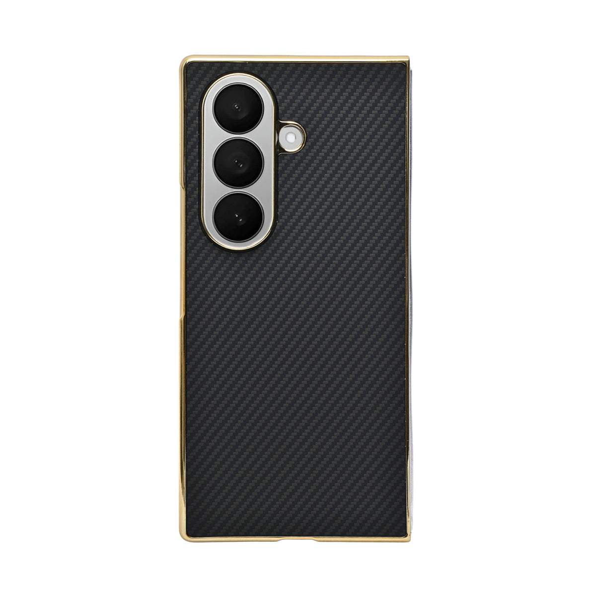 Carbon Fiber Texture with Golden Metallic Frame Phone Case For Samsung Galaxy Z Fold 7