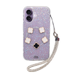 Glitter Clover Charm with Wristlet Phone Case for iPhone 16