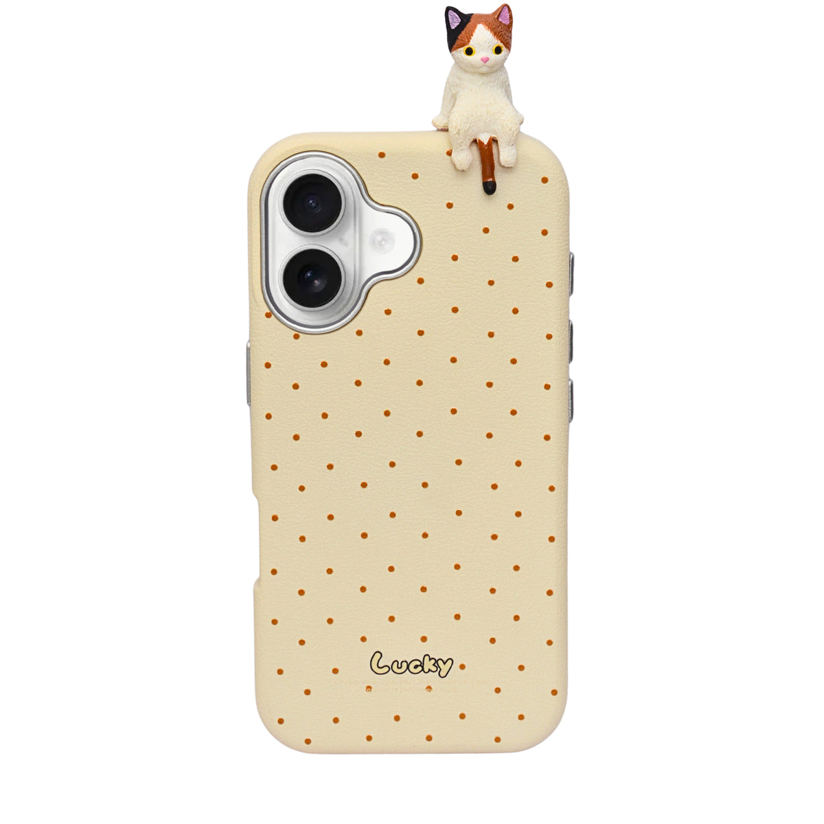 3D Lucky Cat Polka Dot Design Protective Phone Case for iPhone 16