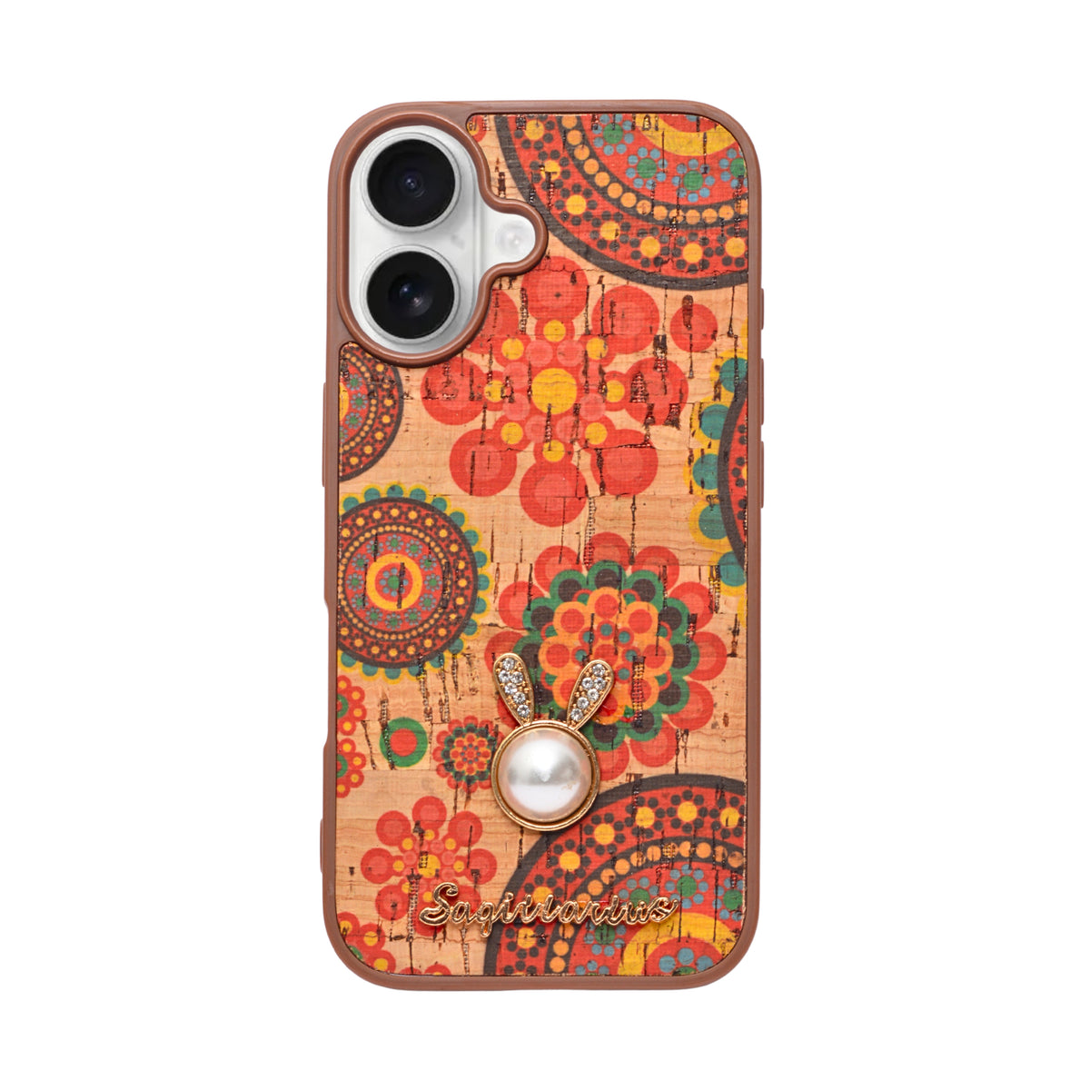 Bohemian Ethnic Print Cork Texture with Pearl Detail Phone Case for iPhone 16