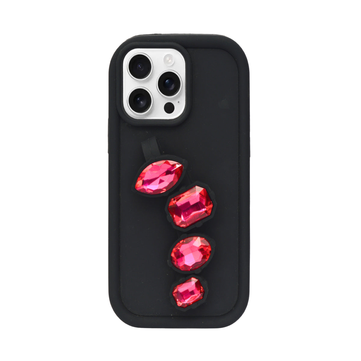 Luxury Crystal Gems with Fingers Grip Black Phone Case for iPhone 13 Pro Max / 14 Pro Max / 15 Pro Max