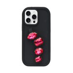 Luxury Crystal Gems with Fingers Grip Black Phone Case for iPhone 13 Pro Max / 14 Pro Max / 15 Pro Max