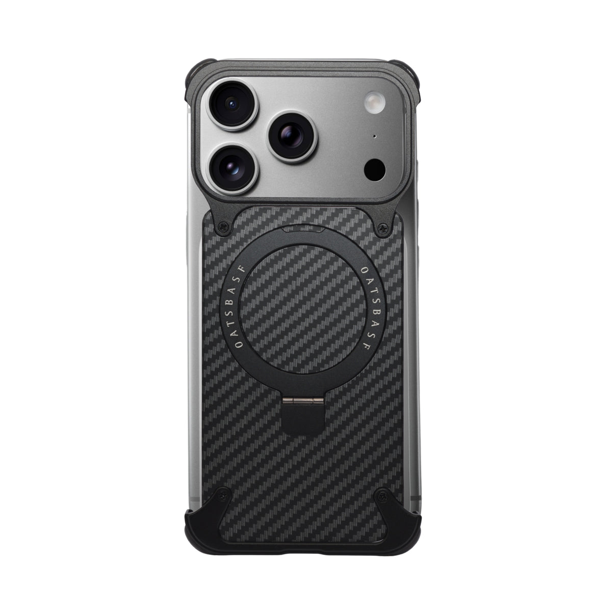 Frameless Carbon Fiber Metal Bumper Case with MagSafe Ring Stand Phone Case for iPhone 17 Pro Max