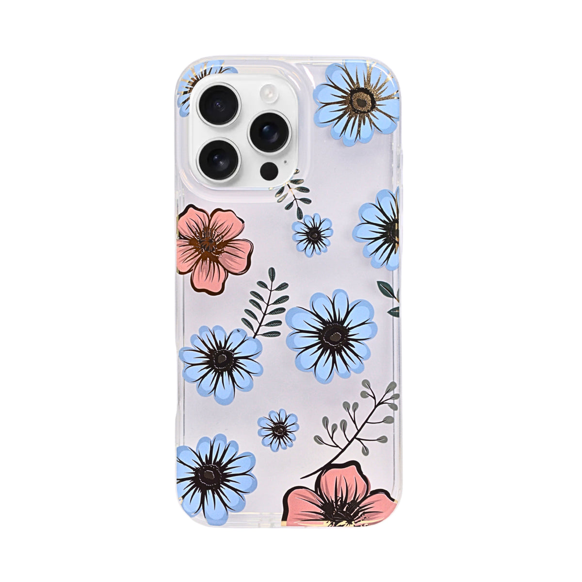 Vibrant Transparent Floral Pattern Phone Case for iPhone 16 Pro Max