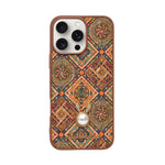 Bohemian Ethnic Print Cork Texture with Pearl Detail Phone Case for iPhone 16 Pro Max