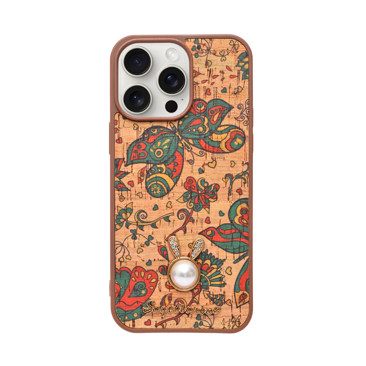 Bohemian Ethnic Print Cork Texture with Pearl Detail Phone Case for iPhone 14 Pro Max