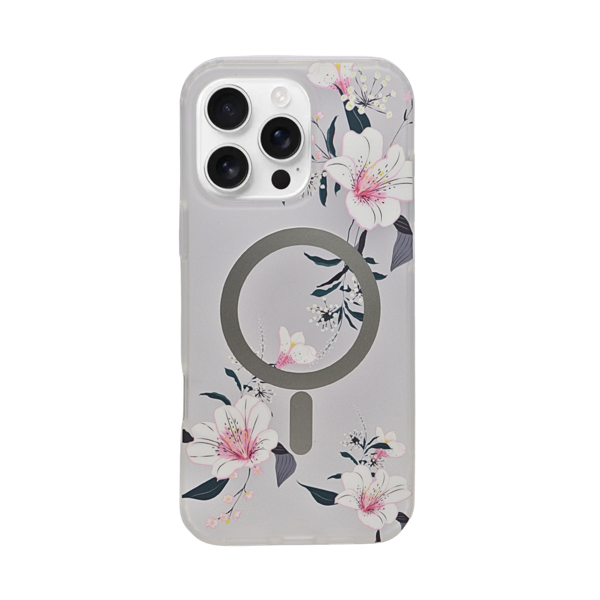 Transparent Floral MagSafe Compatible Phone Case for iPhone 16 Pro Max