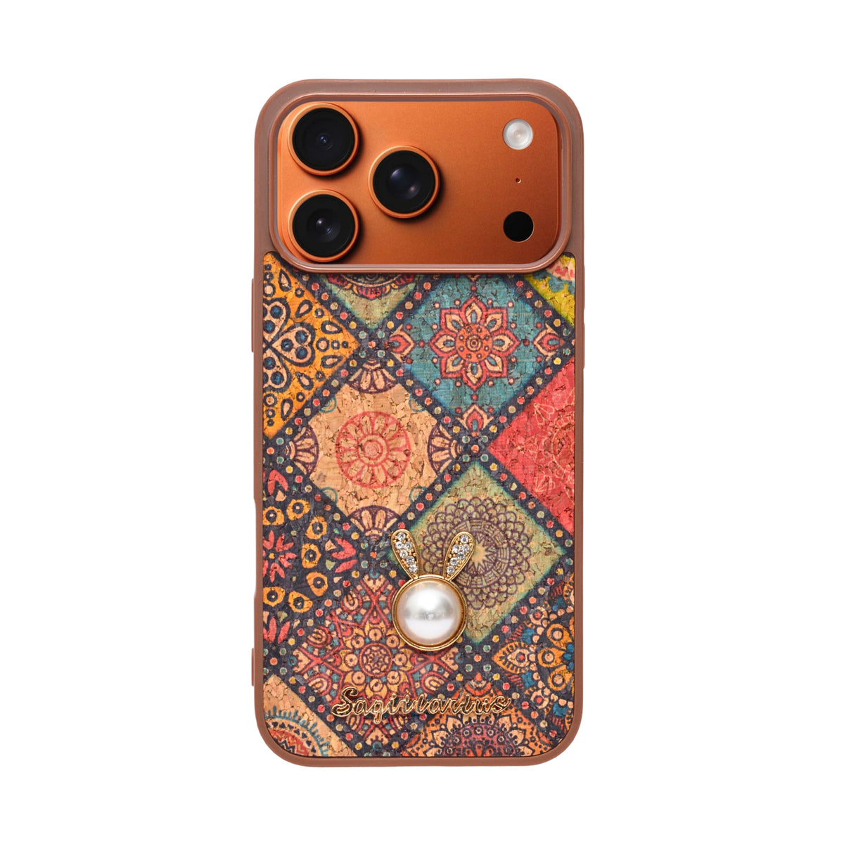 Bohemian Ethnic Print Cork Texture with Pearl Detail Phone Case for iPhone 17 Pro Max