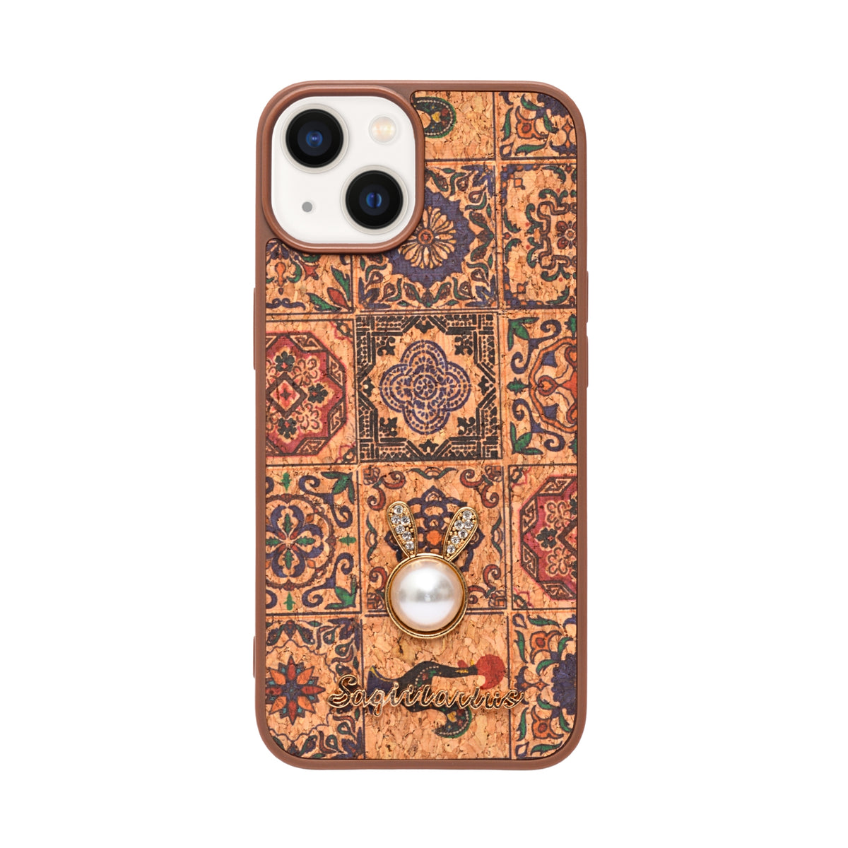 Bohemian Ethnic Print Cork Texture with Pearl Detail Phone Case for iPhone 13 / 14