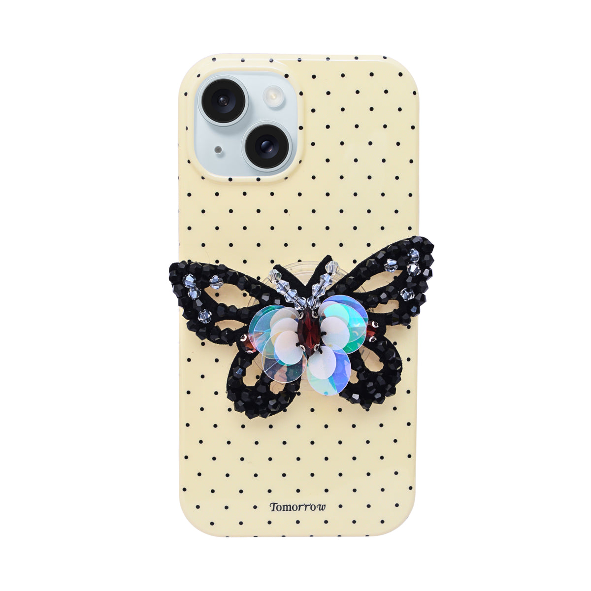 Luxury Polka Dot with 3D Sequin Butterfly PopSocket Phone Case for iPhone 15