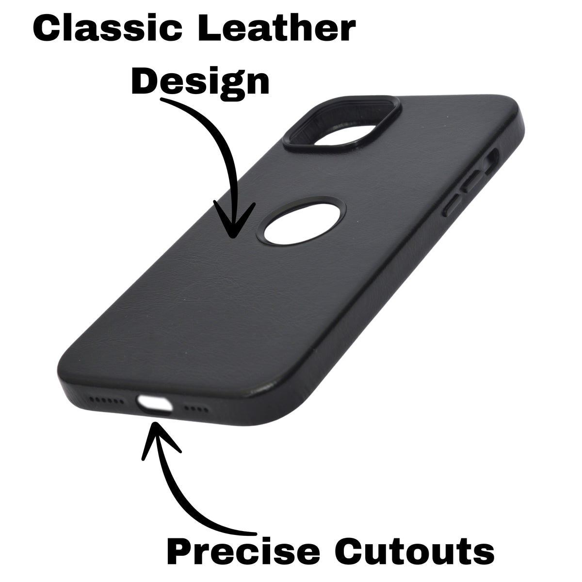 Premium Leather Finish with Metallic Logo Ring Cutout Phone Case for iPhone 14Plus/15Plus