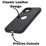 Premium Leather Finish with Metallic Logo Ring Cutout Phone Case for iPhone 14Plus/15Plus