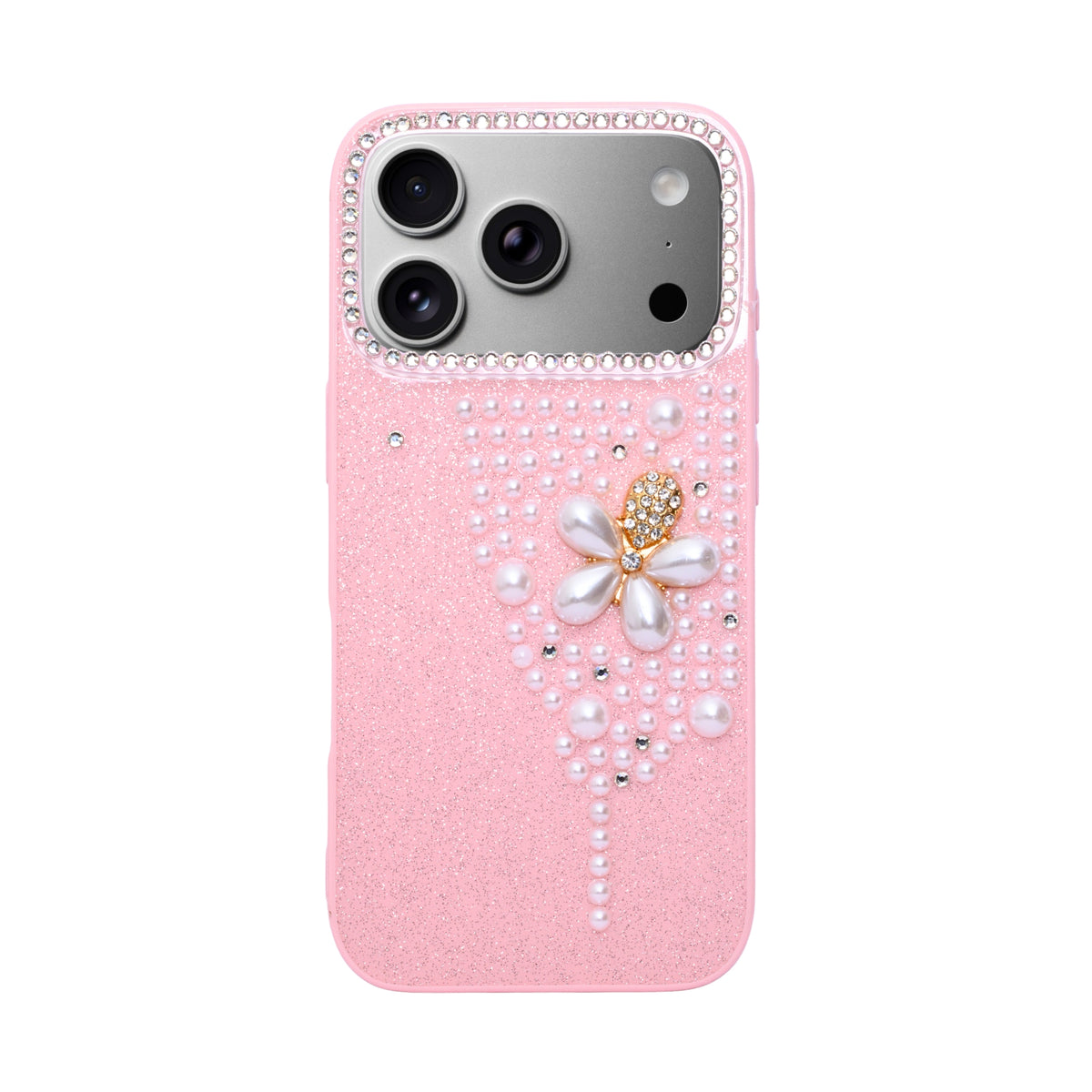 Luxury Glitter Finish with 3D Pearl Flower Design Phone Case for iPhone 17 Pro Max