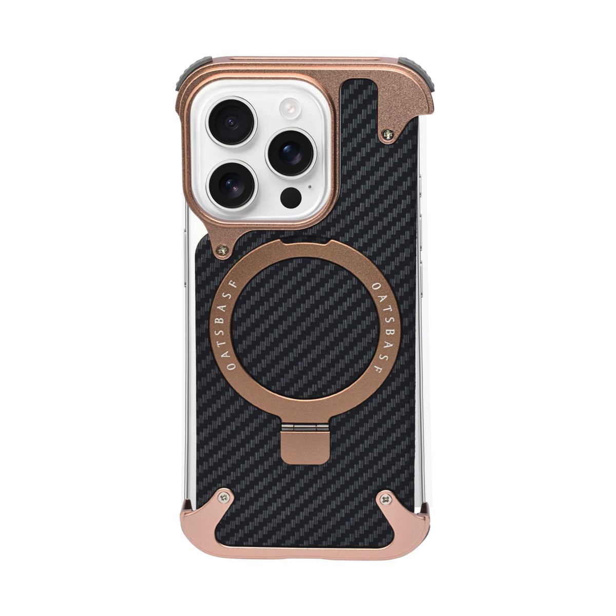 Frameless Carbon Fiber Metal Bumper Case with MagSafe Ring Stand – For iPhone 16 Pro / 16 Pro Max