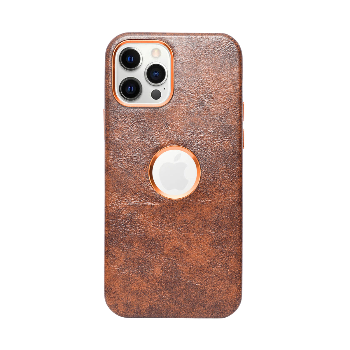 Premium Leather Finish with Metallic Logo Ring Cutout Phone Case for iPhone 12 /12Pro