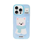 Fluffy Puppy Phone Case with Matching Wrist Strap Charm for iPhone 16 Pro
