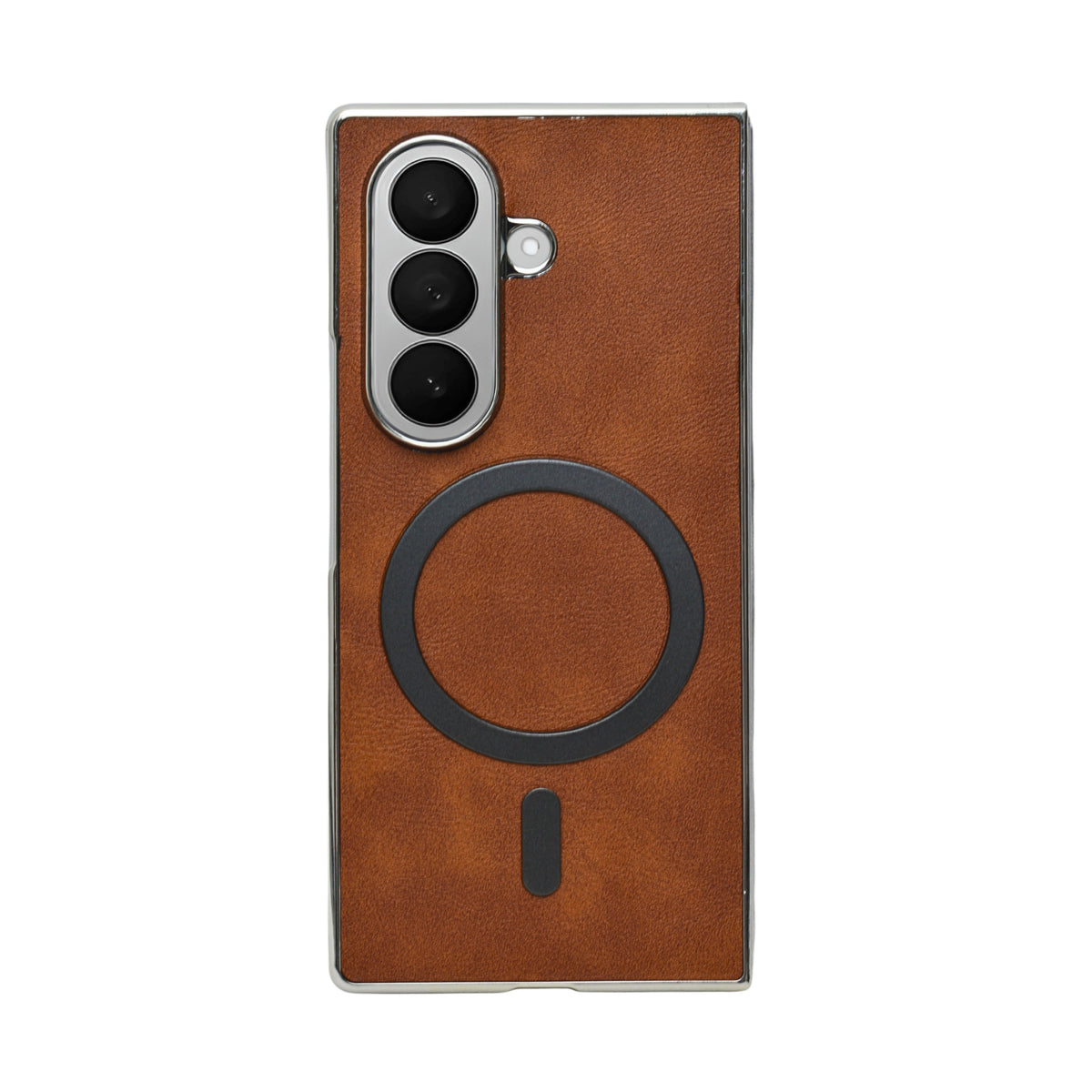 MagSafe Compatible Leather Case for Samsung Galaxy Z Fold 7 – Sleek Magnetic With Side Chrome Back Cover