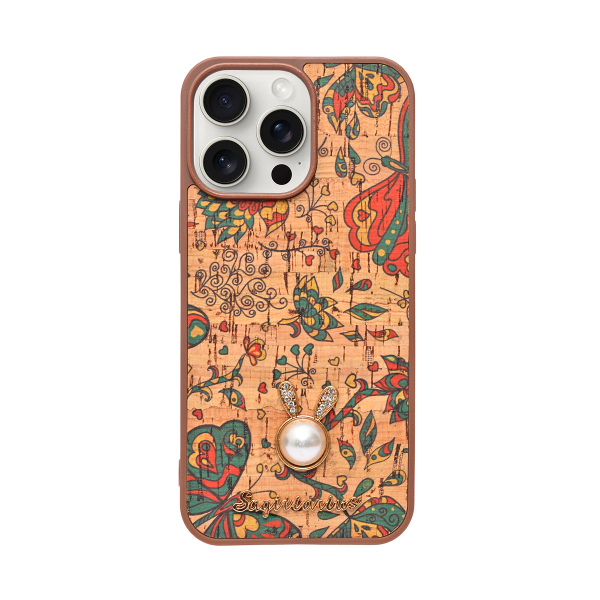 Bohemian Ethnic Print Cork Texture with Pearl Detail Phone Case for iPhone 14 Pro Max