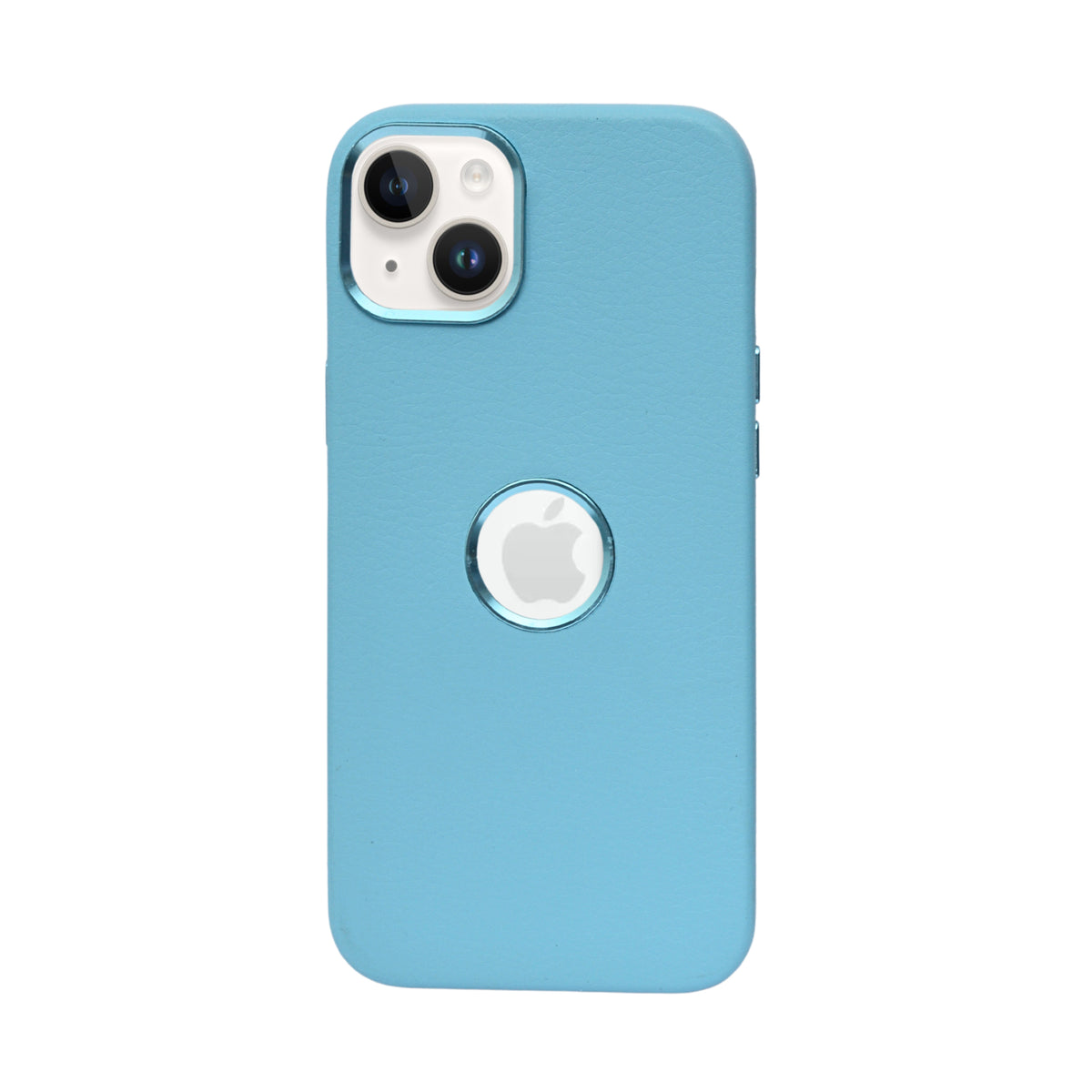 Premium Leather Finish with Metallic Logo Ring Cutout Phone Case for iPhone 14Plus/15Plus