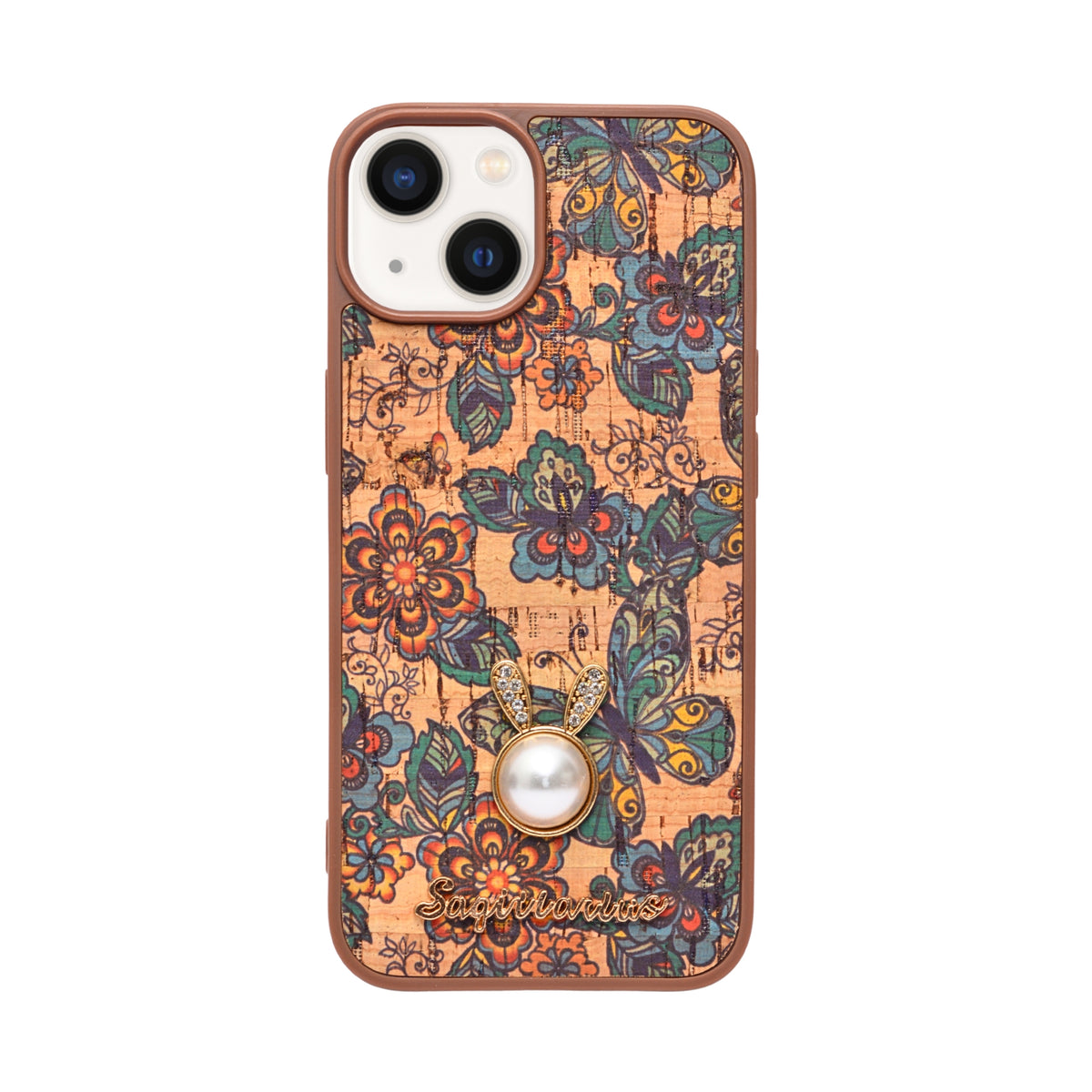 Bohemian Ethnic Print Cork Texture with Pearl Detail Phone Case for iPhone 13 / 14