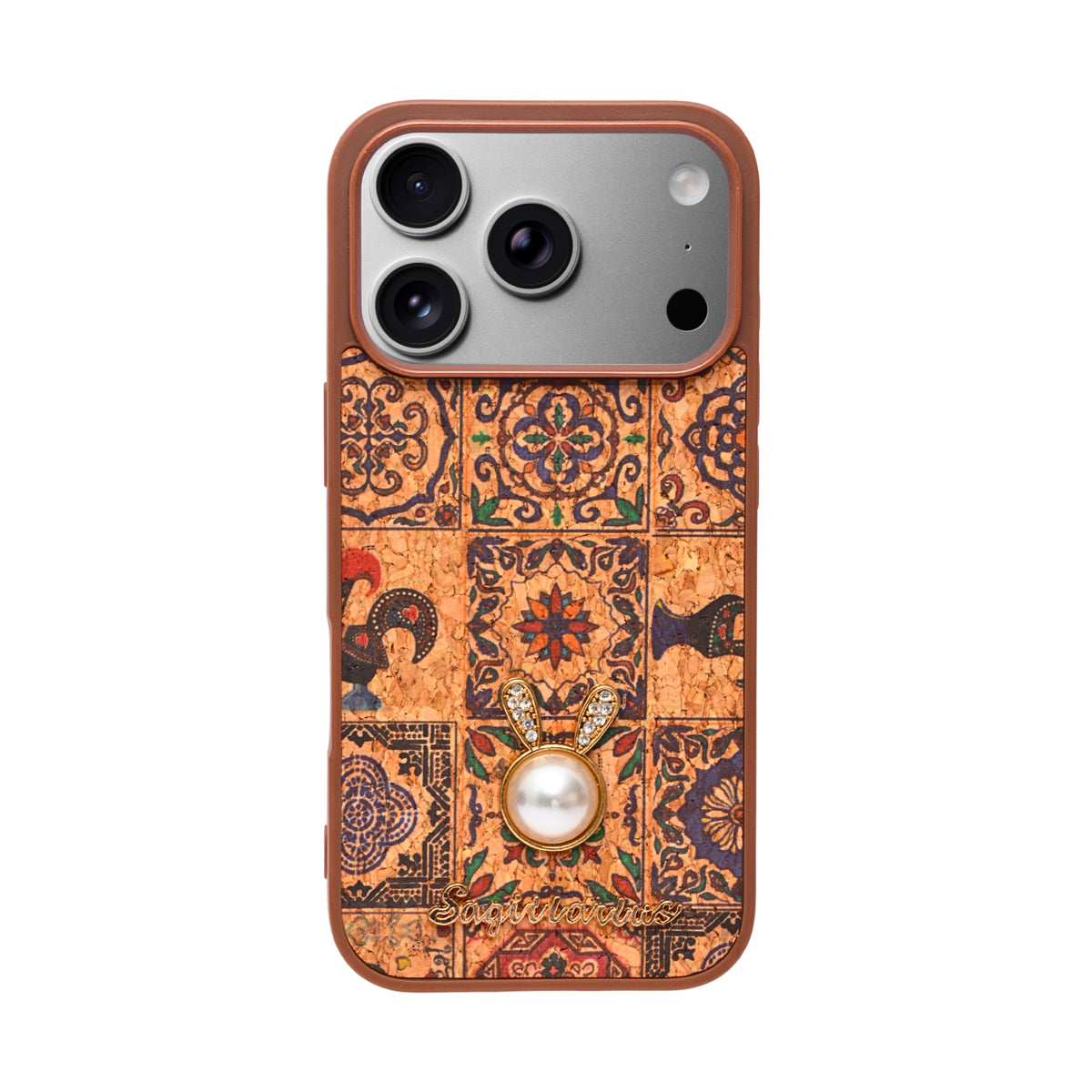 Bohemian Ethnic Print Cork Texture with Pearl Detail Phone Case for iPhone 17 Pro