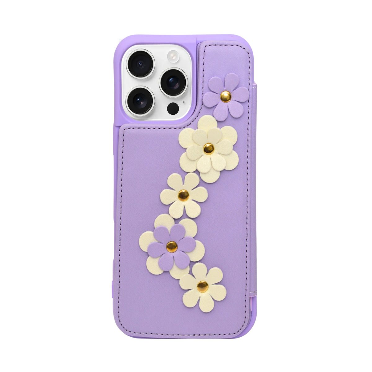 3D Flower Wallet Flip with Card Holder & Detachable Sling Phone Case for iPhone 16 Pro