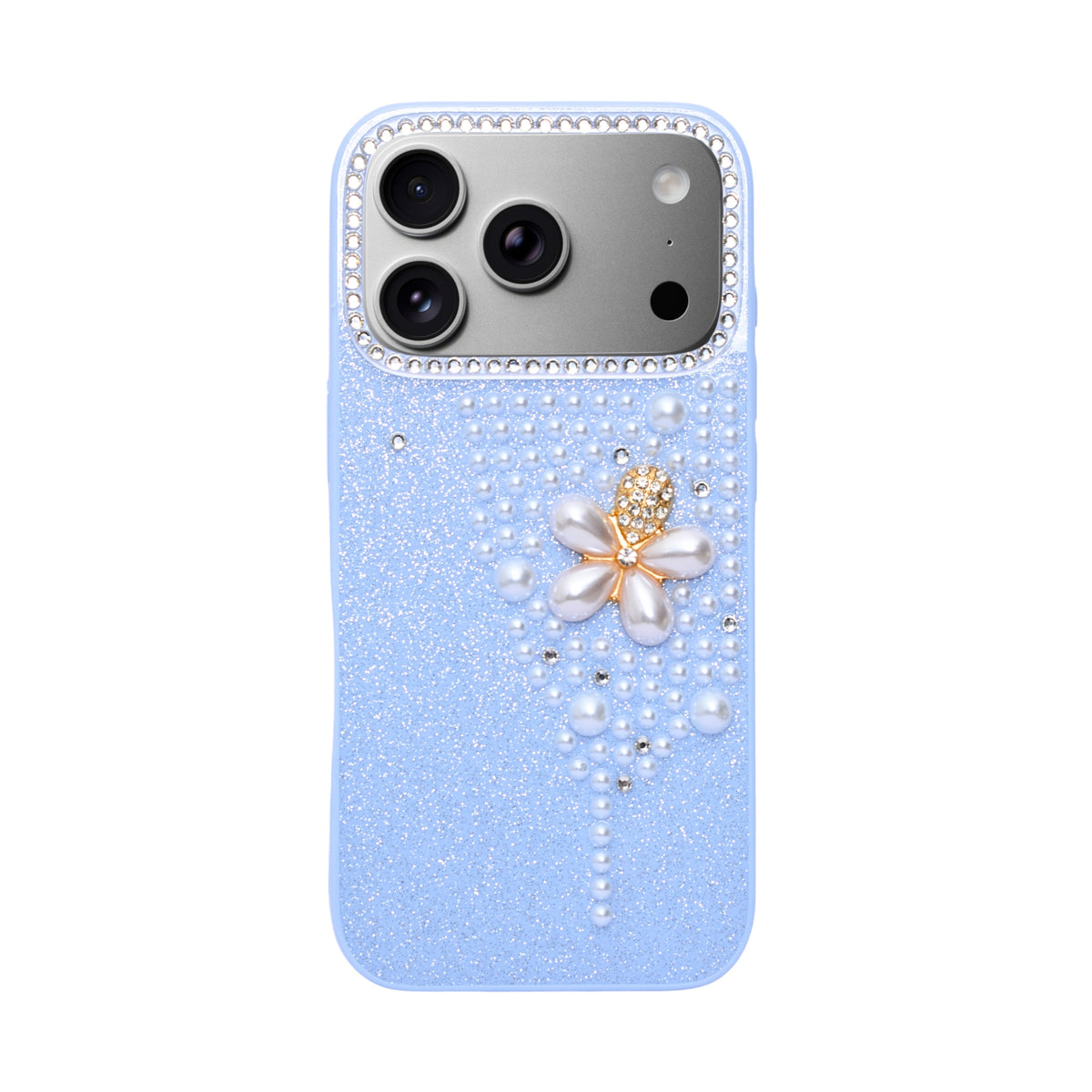 Luxury Glitter Finish with 3D Pearl Flower Design Phone Case for iPhone 17 Pro Max