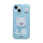 Fluffy Puppy Phone Case with Matching Wrist Strap Charm for iPhone 15