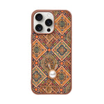 Bohemian Ethnic Print Cork Texture with Pearl Detail Phone Case for iPhone 14 Pro Max