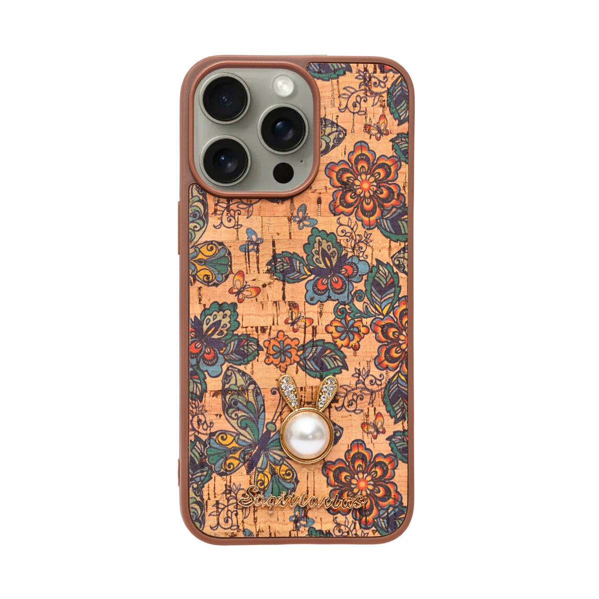 Bohemian Ethnic Print Cork Texture with Pearl Detail Phone Case for iPhone 15 Pro Max