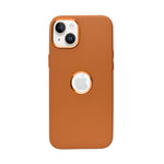 Premium Leather Finish with Metallic Logo Ring Cutout Phone Case for iPhone 14Plus/15Plus