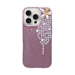 Luxury Glitter Finish with 3D Pearl Flower Design Phone Case for iPhone 16 Pro