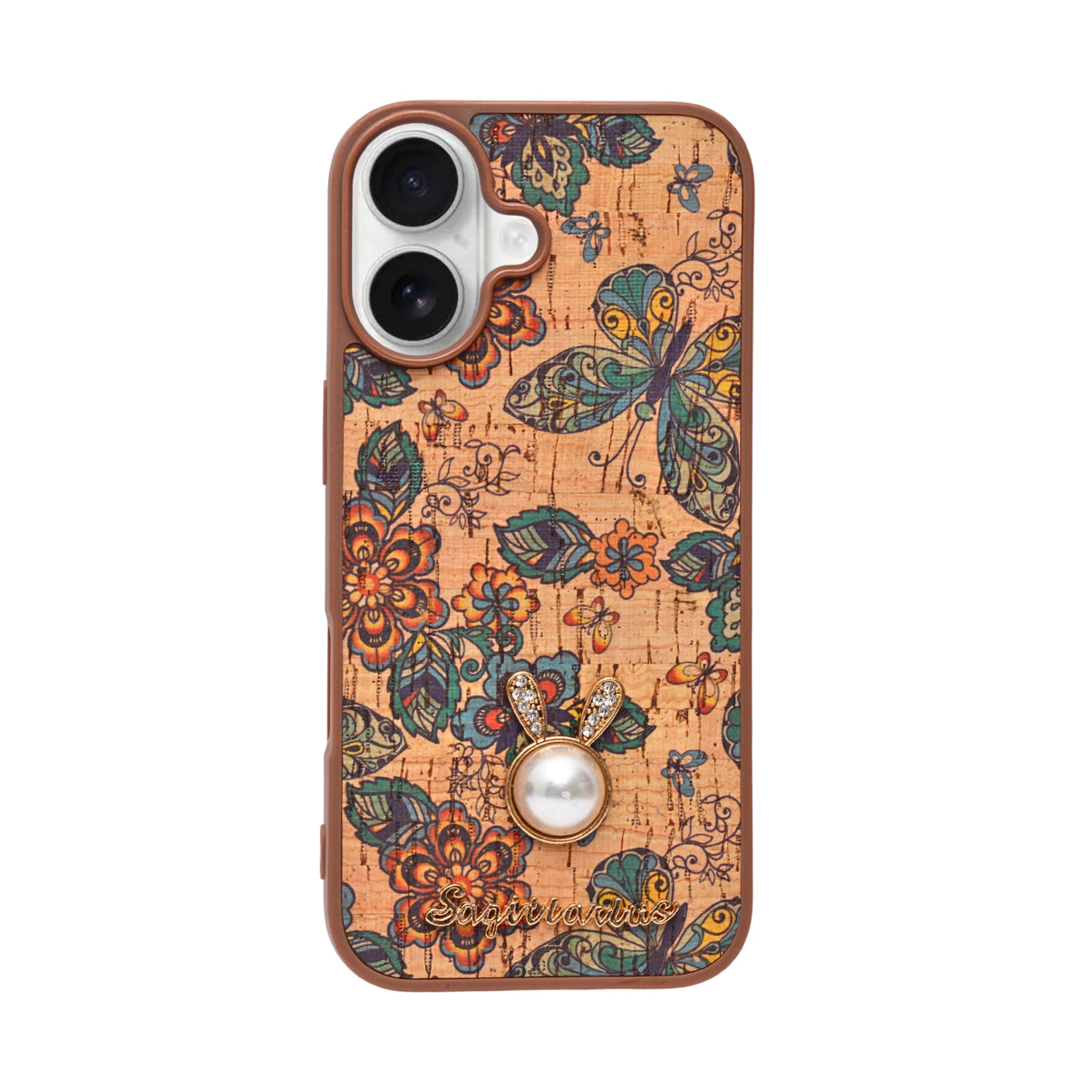 Bohemian Ethnic Print Cork Texture with Pearl Detail Phone Case for iPhone 17