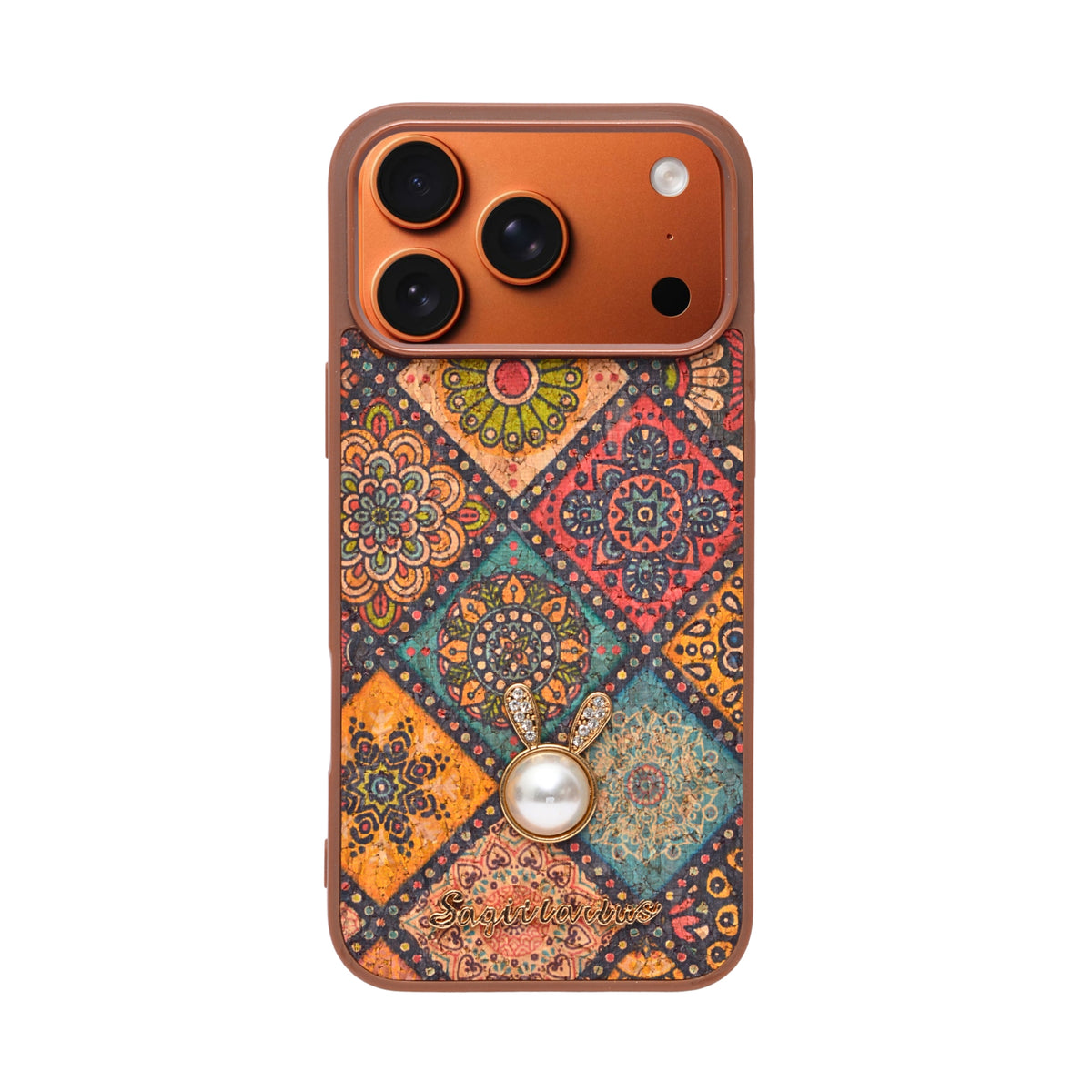 Bohemian Ethnic Print Cork Texture with Pearl Detail Phone Case for iPhone 17 Pro Max
