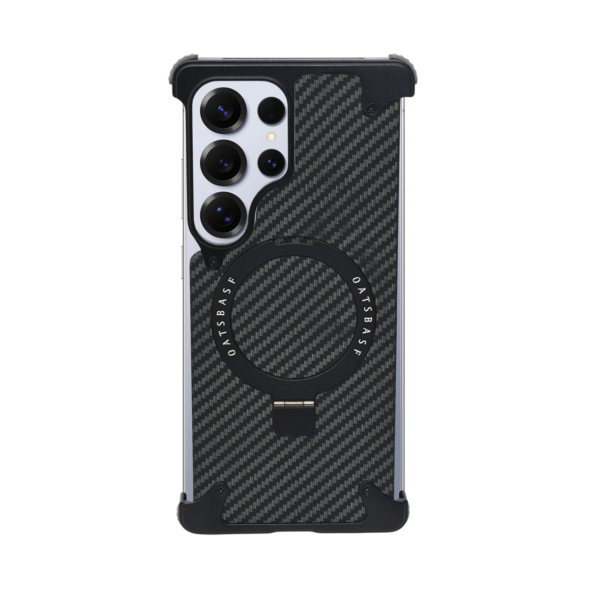 Premium Carbon Fiber Metal Edge & Kickstand Phone Case for Samsung S25 Ultra