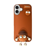 Hello Teddy Cap 3D Cartoon Phone Case For iPhone 16 Plus