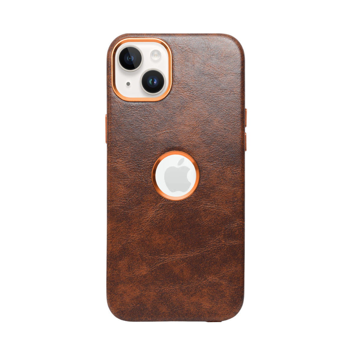 Premium Leather Finish with Metallic Logo Ring Cutout Phone Case for iPhone 14Plus/15Plus