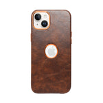 Premium Leather Finish with Metallic Logo Ring Cutout Phone Case for iPhone 14Plus/15Plus
