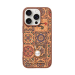 Bohemian Ethnic Print Cork Texture with Pearl Detail Phone Case for iPhone 16 Pro