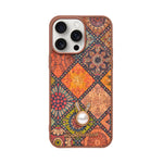 Bohemian Ethnic Print Cork Texture with Pearl Detail Phone Case for iPhone 14 Pro Max