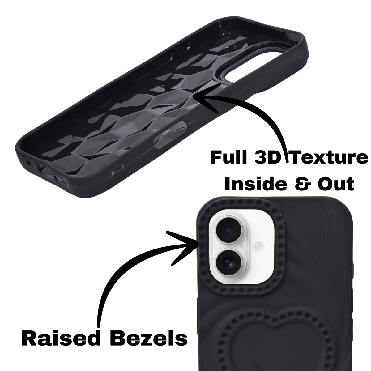 3D Heart Design Soft Silicone Protective Case for iPhone 16 Plus