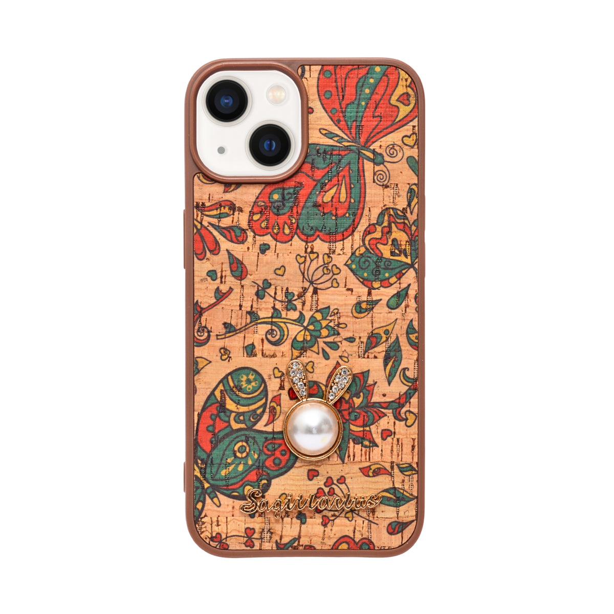 Bohemian Ethnic Print Cork Texture with Pearl Detail Phone Case for iPhone 13 / 14