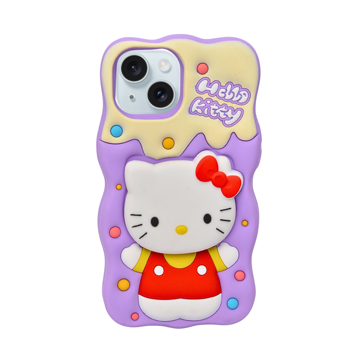 Cute 3D Kitty Silicone Phone Case with In-Built PopSocket Grip for iPhone 13 / 14 / 15