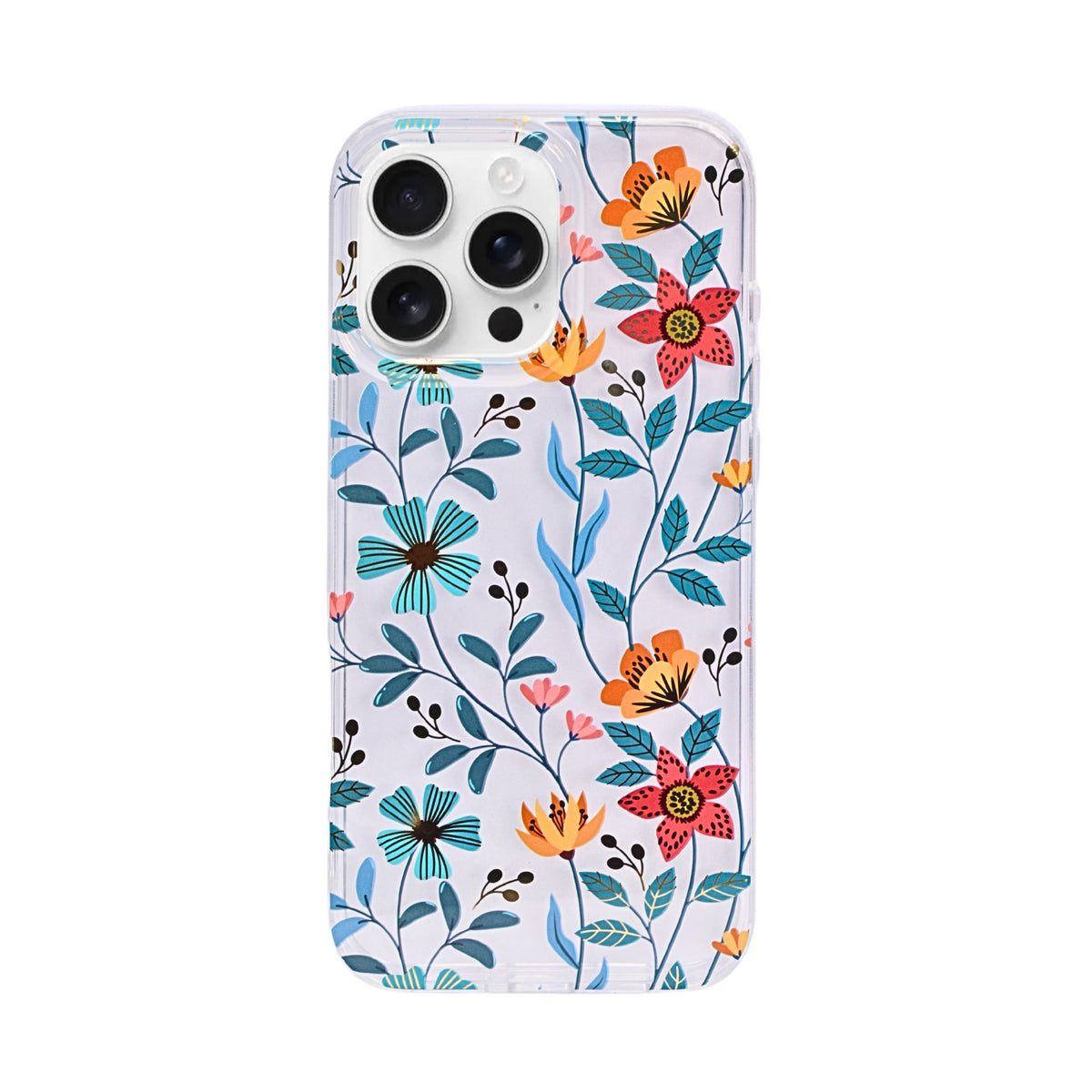 Vibrant Transparent Floral Pattern Phone Case for iPhone 16 Pro Max