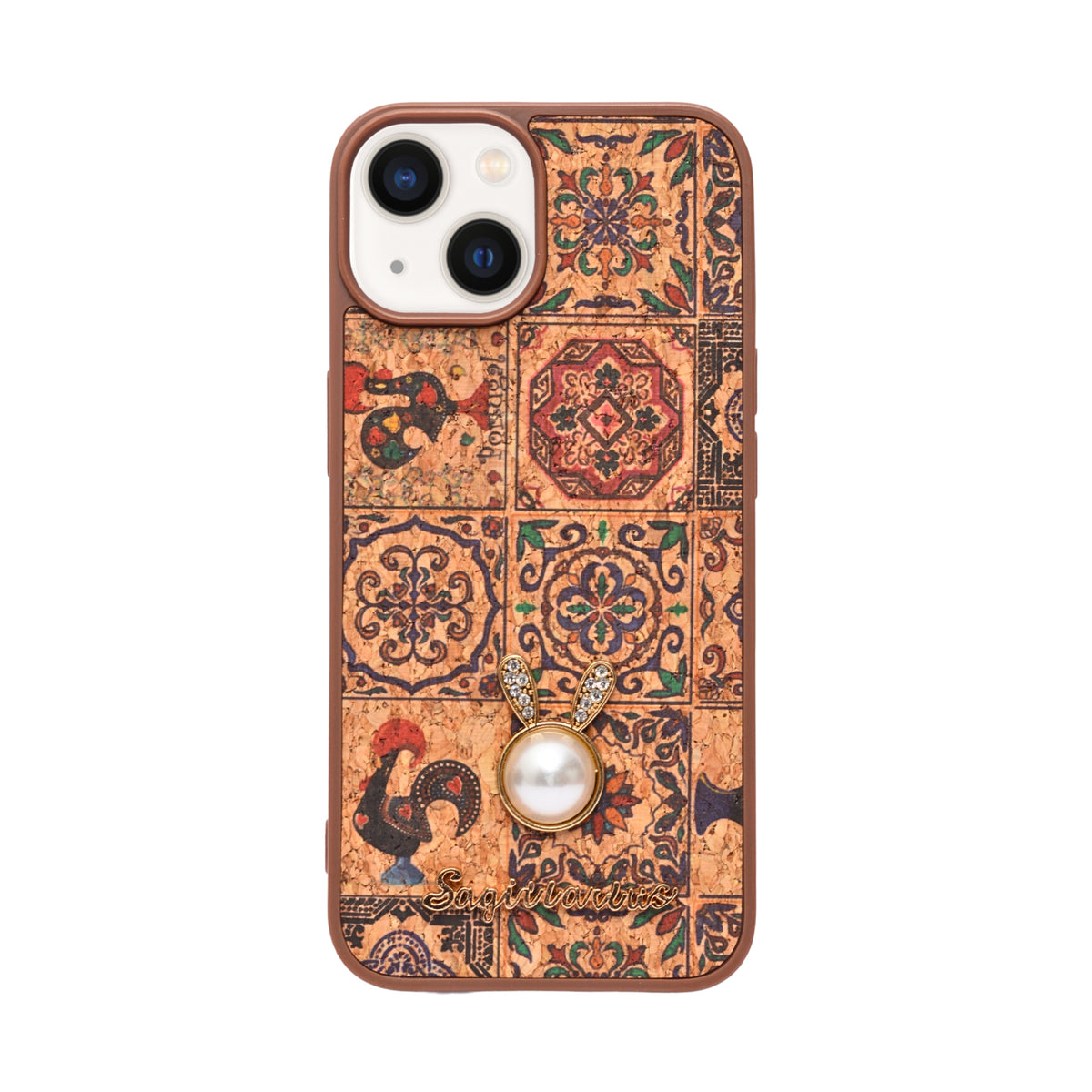 Bohemian Ethnic Print Cork Texture with Pearl Detail Phone Case for iPhone 13 / 14